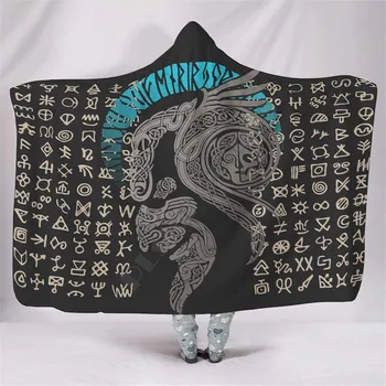 Viking Dövme Kapşonlu Battaniye 3D baskılı Giyilebilir Battaniye Yetişkinler Çocuklar Çeşitli Kapşonlu Battaniye Giyilebilir 06