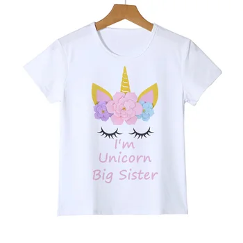 Unicorn Kızlar Büyük Kardeş Kısa Kollu Karikatür Baskı Bebek Erkek Giysileri Büyük Kardeş Mektup Baskı T shirt Dinozor Tees Tops