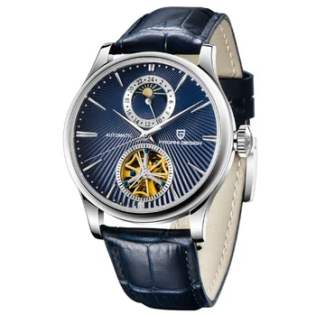 Ünlü İş Safir Kristal erkek saati Otomatik Mekanik Kendini Rüzgar İzle Tam Çelik Kasa Mavi Casual Erkek Saat A391