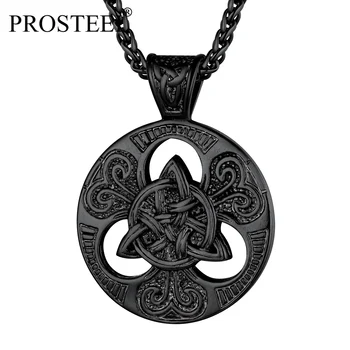 PROSTEEL Celtic Knot Kolye İskandinav Viking Takı Yuvarlak Triquetra Siyah / Altın Kaplama 316L Paslanmaz Çelik Buğday Zincir PSP4785