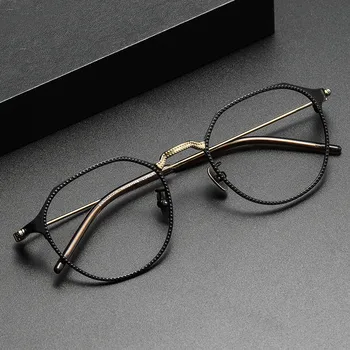 Retro Poligon Gözlük Çerçevesi Erkekler El Yapımı Saf Titanyum Gözlük çerçevesi Lüks Marka Fesigner Reçete Gözlük