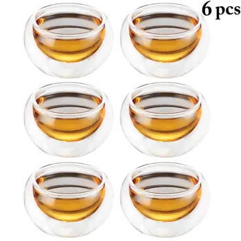 6 adet 50ML çift duvarlı kupa çay bardağı Yalıtımlı Çay Fincanı El Sanatları İsıya Dayanıklı Yalıtımlı Shot Cam Su Bardağı Çay için