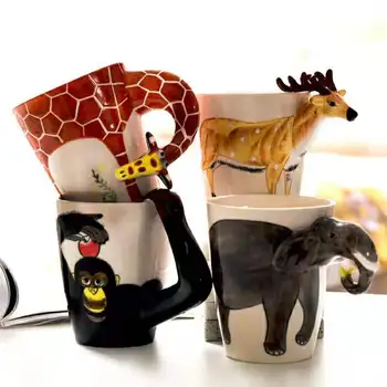 3D üç boyutlu hayvan Fincan Kupa el boyalı seramik fincan sevimli yaratıcı kişilik süt kahve fincanı