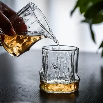 Ruh viski bardağı dövülmüş 280ML Japon tarzı ısıya dayanıklı cam kabuğu Kupası güdük desen çay fincanı suyu yapımı 