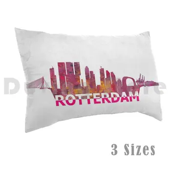 Rotterdam Hollanda Skyline Makas Kesim Dev Metin Yastık Kılıfı Baskılı 50x75 Rotterdam Rotterdam Skyline