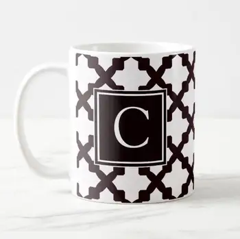 Modern Kişiselleştirilmiş Quatrefoil Monogram Kahve Kupa çay bardağı Özel Mektup İlk Fas Süt Bardak Kupalar Siyah Beyaz Noel Hediyeleri