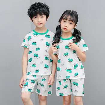 Bebek çocuk pijamaları Seti Yaz Çocuk Kısa Kollu Pamuklu Pijama Kız Karikatür Pijama Infantil Ev Giyim Erkek Kıyafeti