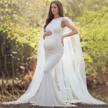 Uzun Şal Kuyruk hamile fotoğrafçılığı Sahne Gebelik Elbise Fotoğraf Çekimi Pamuk Polyester Hamile Kadınlar Bebek Duş Maxi Elbise