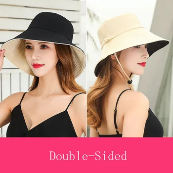 Kadın Yaz Çift Taraflı İki Renkli Düz Katlanabilir kova kapağı Şapka Kadın Geniş Ağız Spor Güneş Koruyucu Balıkçılık Balıkçı güneş şapkası R71