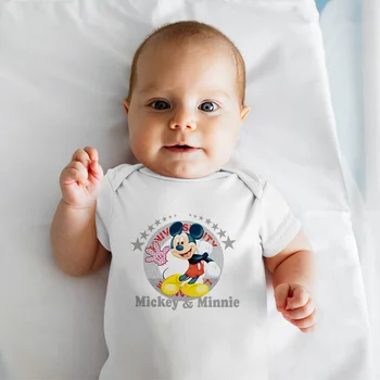 Mickey Mouse Yenidoğan Tek Parça Disney Kısa Kollu Yuvarlak Boyun Rahat Yumuşak Yaz Açık Moda Kişilik Desen 0-24m