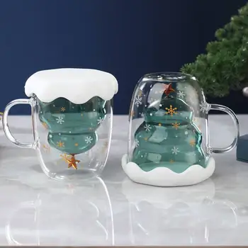2022 Yaratıcı Noel Kupa Çift Cam Yılbaşı Ağacı Yıldız Bardak Su Bardağı Yeni Yıl Partisi Noel Hediyeleri İçecek çay bardağı Kupa Drinkware