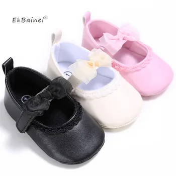 E & Bainel Yenidoğan Bebek Kız Ayakkabı PU Deri Ilk Yürüyüşe Ayakkabı Siyah Pembe Beyaz Bebek Ayakkabıları