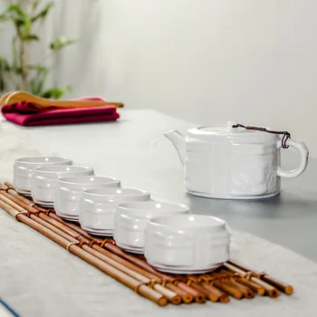 Yüksek kaliteli Beyaz porselen Çay seti, 6 adet çay fincanı 1 adet çaydanlık.Kung Fu çay toptan en yüksek satış çay seti.yaratıcı Kahve fincanı