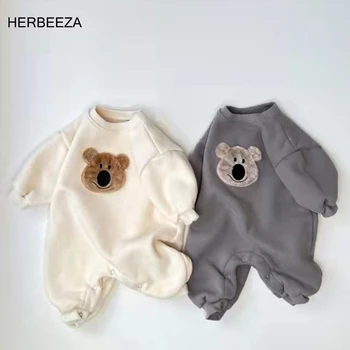 Bebek Tulum Karikatür Ayı Erkek Bebek Kapüşonlu Giysileri Yenidoğan Tulum Kış Sıcak Polar Çocuk Boys Giyim 0-18Month