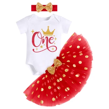 1-3Y Bebek Doğum Günü Elbise Polka Dot Tutu Etek Mektup Baskı Desen Yenidoğan Infantil Tutu Kıyafet Kek Smash Töreni Elbise