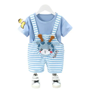 Yeni Yaz Bebek Giysileri Takım Elbise Çocuk Kız Erkek Spor çizgili tişört Tulum 2 adet / takım Toddler Rahat Kostüm Çocuk Spor