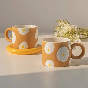 Iskandinav Kahve Kupa Seramik El Boyalı Yumurta Desen Sevimli Kahvaltı Içme Süt çay bardağı Mutfak Ev Dekor Yaratıcı Çift Hediyeler