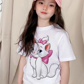 Disney Serisi Marie Kedi Anime T-shirt Yaz Bebek Giyim Baskı Kız Butik Çocuk Giyim çocuk Giysileri Kız Erkek