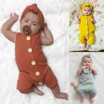 Yenidoğan Bebek Bebek Kız Erkek Romper Kıyafet Pamuk Tulum Tulum Giysileri Kafa Bandı 2 Adet Çocuk Çocuklar Sunsuit Tulum Tulum
