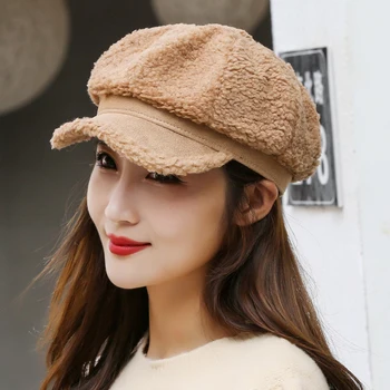 Fransız Pashmina Bere Kadınlar için Yumuşak Sıcak Peluş Kış Şapka Bayan Sokak Moda Sekizgen Kapaklar Soğuk Hava Sanatçı Ressam Şapka