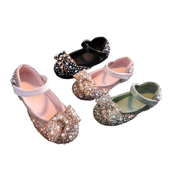 Bahar Bebek Kız Prenses Ayakkabı Yay Çocuk Moda Sequins İnci Ayakkabı Taklidi 21-36