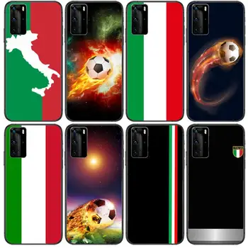Huawei P20 p30 P40 10 9 8 Lite E Pro Plus Siyah Etui Bu Resim İçin İtalyan bayrağı futbol komik Telefon kılıfı fas Hoesjes 