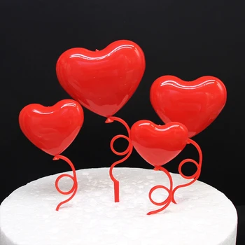 4 adet Mix Boyutu Şeker Renk Kalp Kek Topper Düğün Sevgililer Günü Parti Malzemeleri Yıldönümü Kek Dekor Plastik Kalp Süsleme
