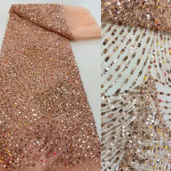 11 renkler (5 yards / pc) boncuk ve pul işlemeli Afrika düğün net dantel yüksek kalite tül dantel kumaş parti elbise FRX109