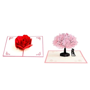 3D Up Gül Teşekkür Ederim Tebrik Kartpostallar Çiçek El Yapımı Boş ve Kiraz Çiçeği Ağacı Çiftler