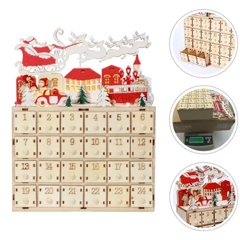 Takvim Noel Advent Geri Sayım Ahşap Calendarslightledlighted Dekor Çekmeceler Ev Tatil Desktopboxes Dekorasyon Köy