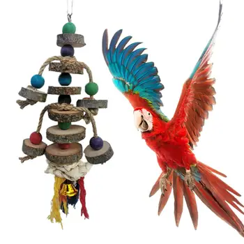 Papağan Doğal Bloklar Yırtılma Oyuncaklar Kanca İle Renkli Ahşap Boncuk Çiğnemek Oyuncak Küçük Orta Kuşlar İçin