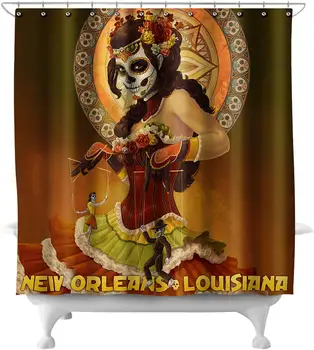 Louisiana Dia De Los Muertos Marionettes Ölü Polyester Duş Perdesi