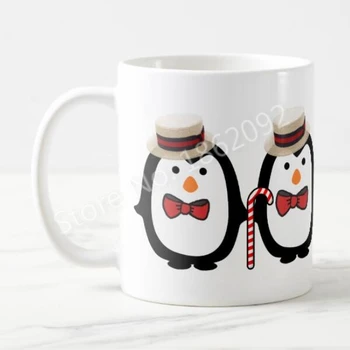 Kawaii Penguen Dörtlü Kupa Sevimli Penguenler baston şeker Kahve Kupalar çay bardağı Beyaz Seramik Penguen Çocuklar Doğum Günü Noel Hediyeleri 11oz