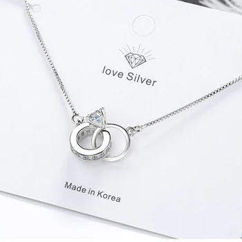 Trendy 925 Gümüş Kalp Çift Daire Geometrik Charm Bilezikler Kadınlar için Zirkon Bilezik pulseira feminina sevgililer Günü Hediyesi