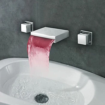 SKOWLL Küvet Şelale Musluk Duvara Monte LED Yaygın Banyo Musluk 2 Kolu lavabo evye musluğu, mat Beyaz HG-1187DC
