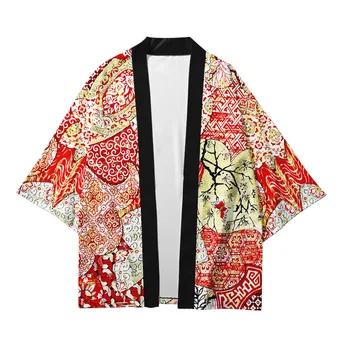 Erkek Japon Kimono Geleneksel Siyah Orman Desen Rahat Gevşek İnce Ceket Asya Kimono Hırka 15