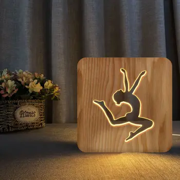 Aerobik dans modelleme 3D Led ahşap masa lambası yaratıcı hediye Usb sıcak beyaz ışık gece lambası ev yatak odası dekorasyon için