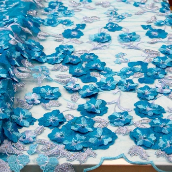 3D Çiçekler Tül Dantel fransız tarzı boncuklu dantel taş Kumaş Afrika Dantel Kumaş Nakış Çiçek Dantel düğün elbisesi