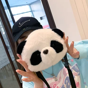 Kadınlar Sevimli Panda Şekli Peluş oyuncak Çanta Cep Telefonu Crossbody Çanta Kawaii Kabarık Yan Çanta Kızlar İçin