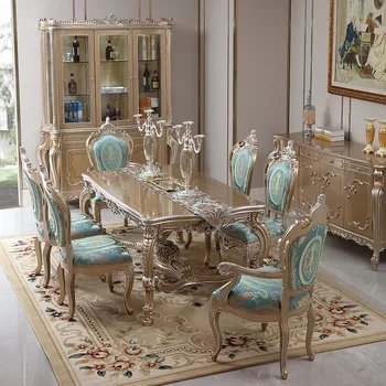 Mobilya Avrupa Lüks katı ahşap Villa Yemek masaları ve Sandalyeler Oyma Kanepe Sandalyeler Oturma Odası Comedor