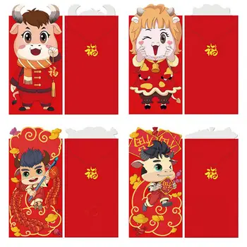 Yaratıcı Kesim Kırmızı Zarf Çince Karakter ile Para Çantası Sevimli İnek Desen Kırmızı Zarf Kağıt Kırmızı Zarf Yeni Yıl için
