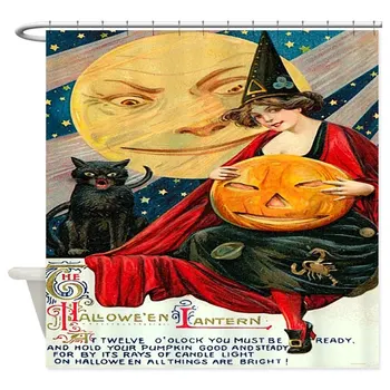 Tasarım Vintage Cadılar Bayramı cadı ay kedi dekoratif kumaş duş perdesi