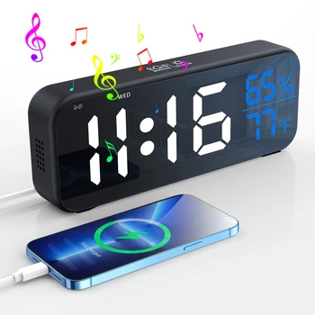 Iskandinav dijital alarmlı saat Saatler İzle Elektronik Erteleme Sıcaklık nem göstergesi Ses Kontrolü USB Masa Ayna Saat Dekorasyon