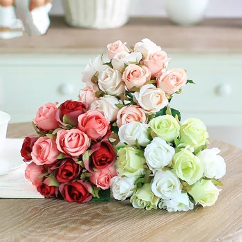 Pretty Büyüleyici Keyifli 12 Tomurcukları 1 Buket Mini Gül Yapay İpek Çiçek düğün Gelin Gelin Ev Çıkartması