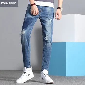 Bahar Yeni 2023 erkek Kot Klasik Moda delik tarzı Denim Skinny Jeans erkek rahat Yüksek Kaliteli Slim Fit Pantolon tam boy