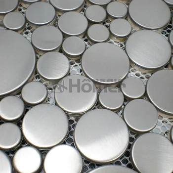 ücretsiz kargo büyük ve küçük yuvarlak gümüş drawbench paslanmaz çelik mozaik mutfak backsplash çini HME8022 ev geliştirme