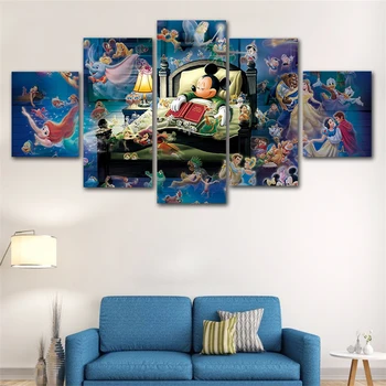 Disney Prenses Tuval Boyama Mickey Minnie Mouse Karikatür Posterler 5 Parça Baskılar duvar Sanatı Resimleri ıçin Oturma Odası Ev Dekor