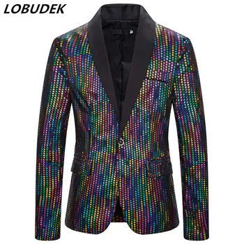 Çok renkli Parlak Sequins Blazer Bir Düğme Slim Fit Payetli Rahat Ceket Sahne Giyim Erkek Şarkıcı Konak Bar Parti Blazers Kostüm