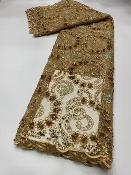 Altın Sequins Kordon Dantel Tül Aplike Sequince Kumaş Konfeksiyon Dikiş Elbise İçin Yüksek Kalite