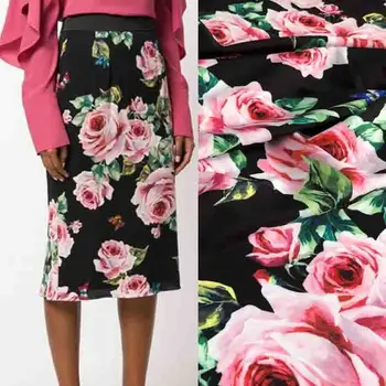 D marka gül çiçek baskı kumaş elbise için %100 % polyester rahat tasarım dikiş kumaş